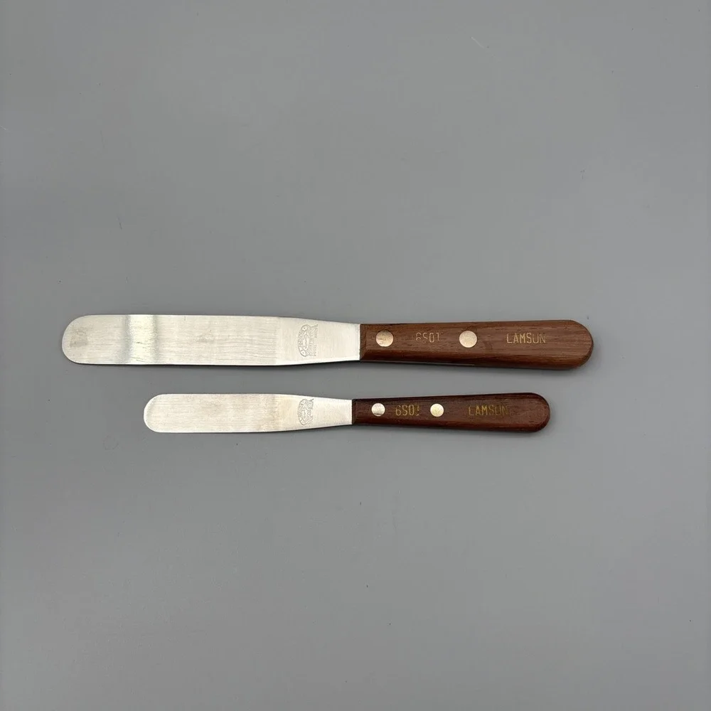 Vintage Stainless Steel LOT of 2 Frosting Spatula Lamson 6S01 Wooden Handle